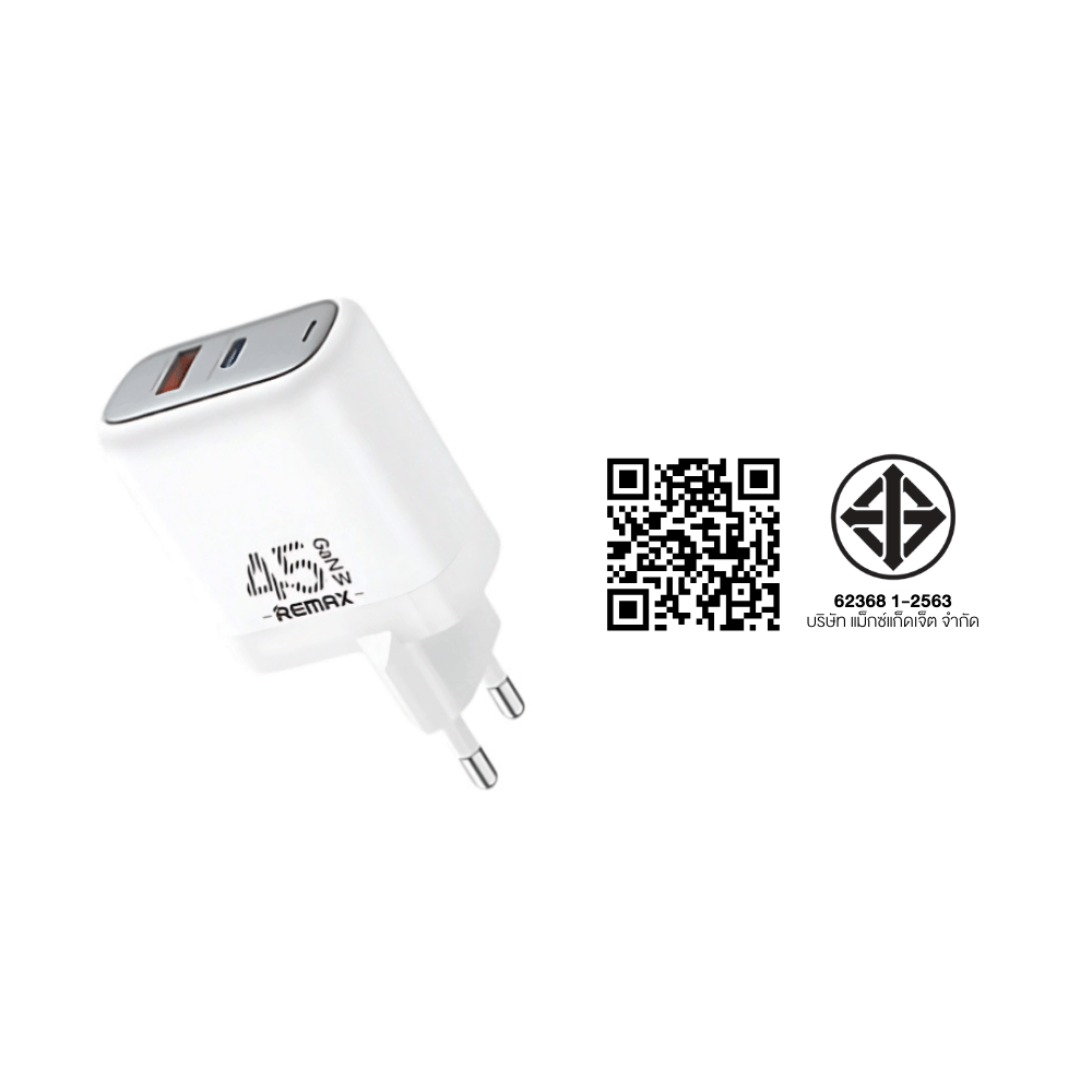 หัวชาร์จเร็ว REMAX U60-ACC65W-WHT USB+2C 65W พร้อมสาย C to C สีขาว